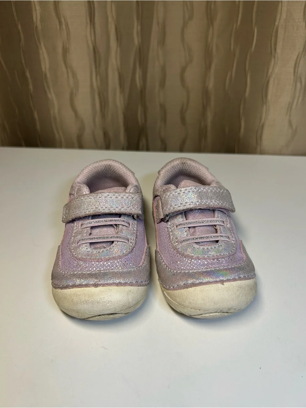 Stride Rite SM Jazzy Baby Girl’s 5M Pink Silver Sparkle Velcro Sneakers